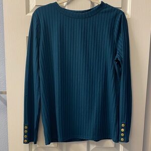 Worthington Teal Long Sleeve Top with Gold Buttons